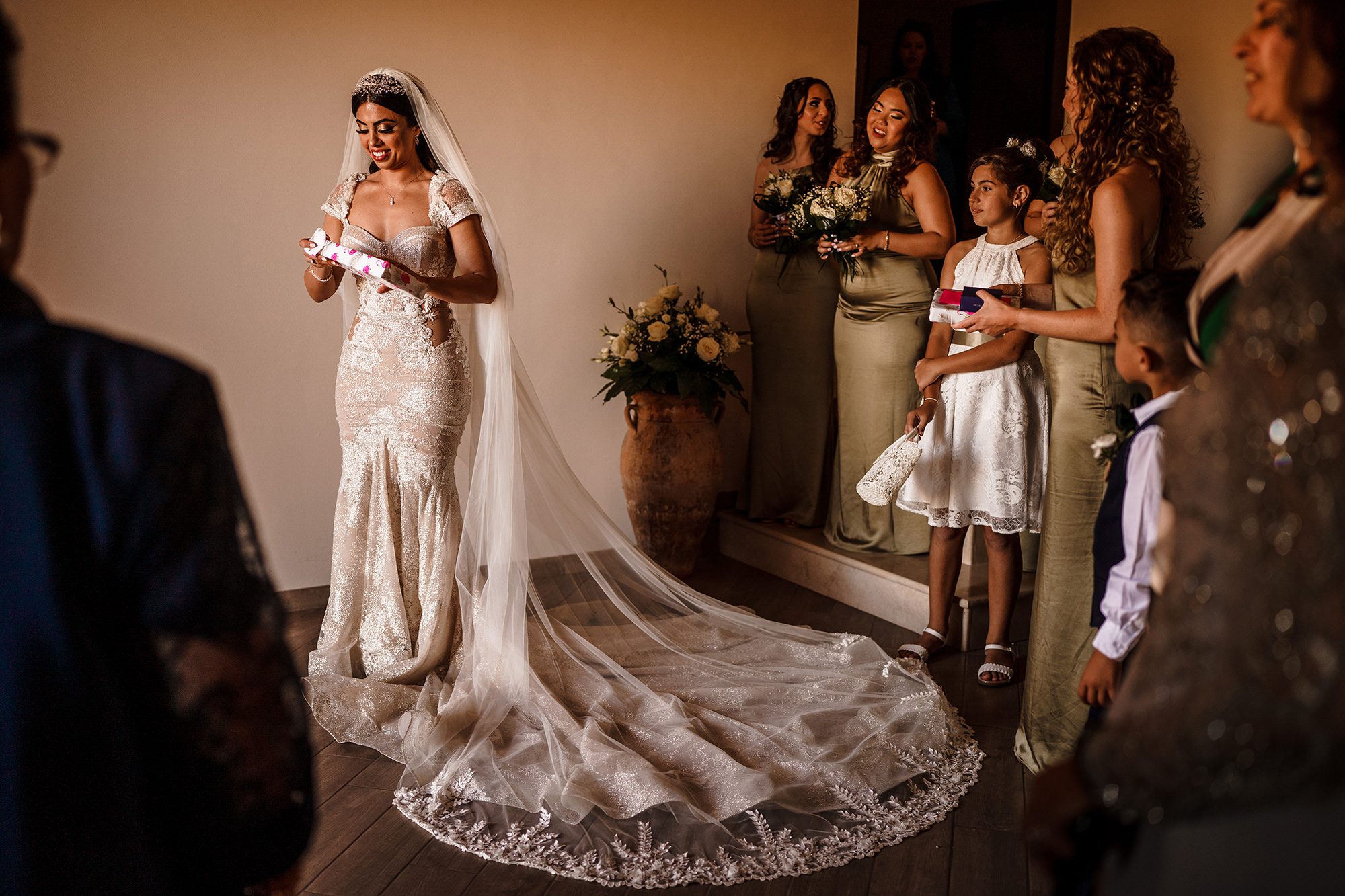 bride ready to leave for her authentic Sicilian wedding