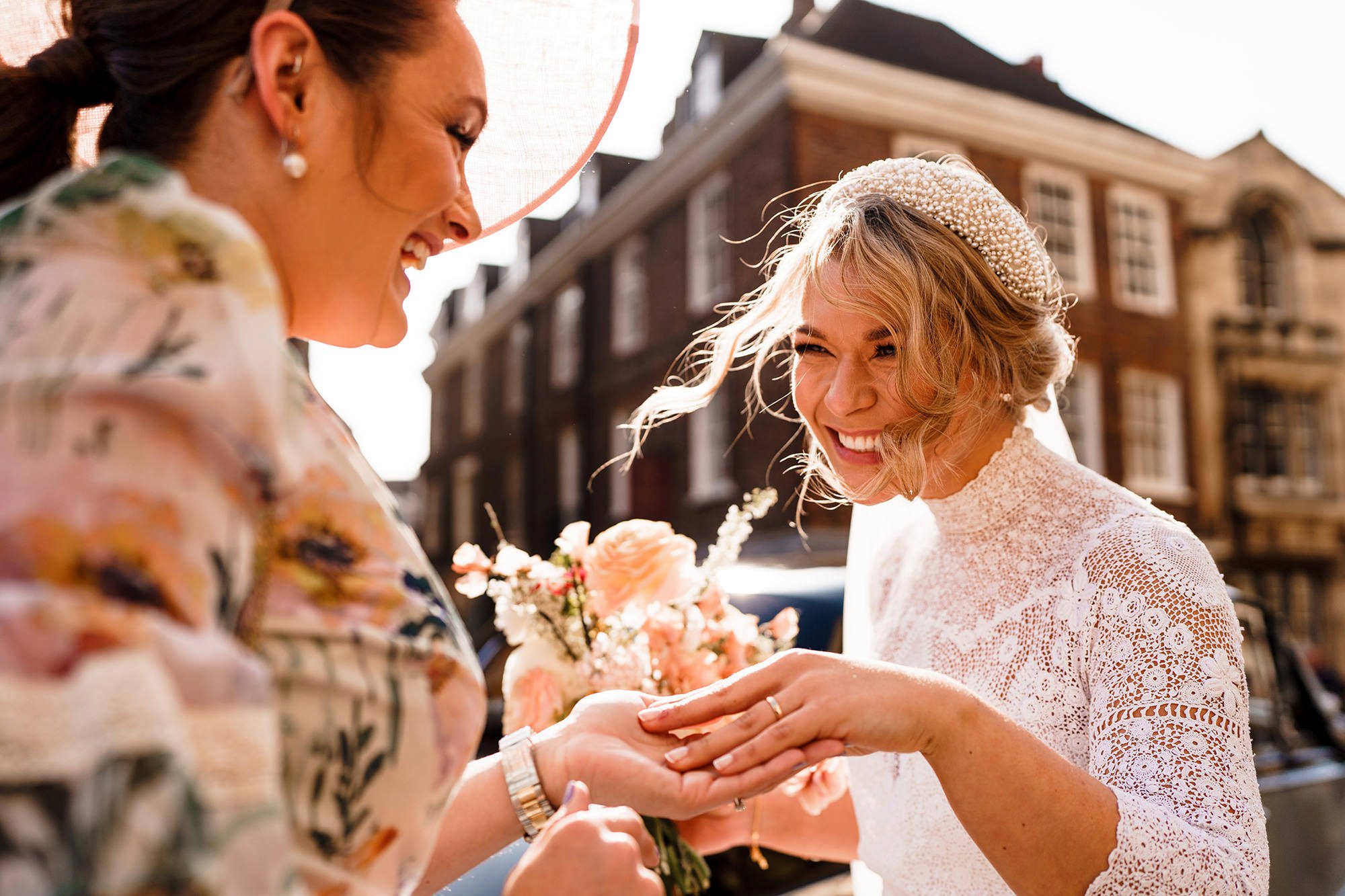 natural and canid moment of bride after her wedding ceremony