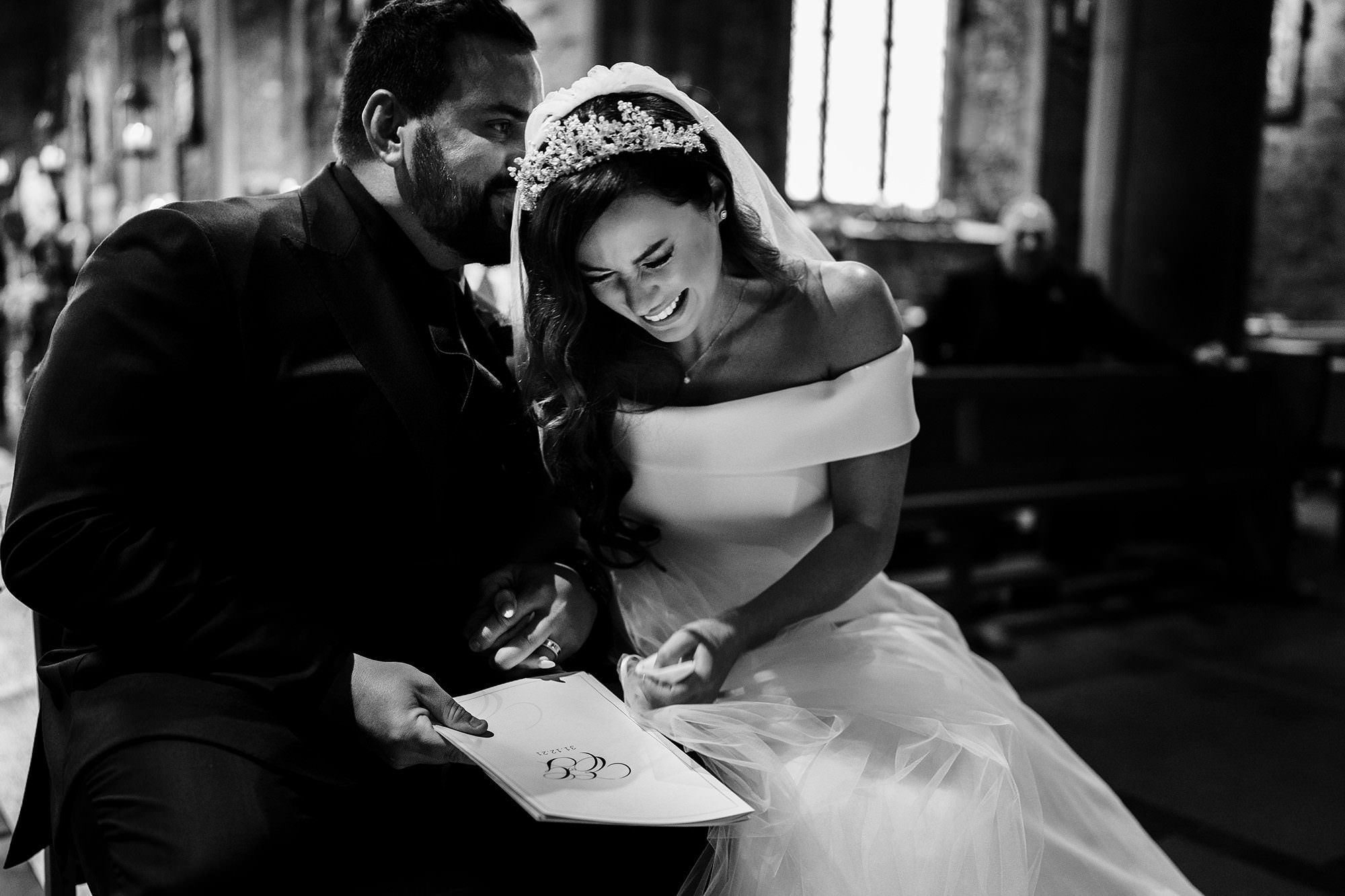 emotional bride crying in cumbrian church